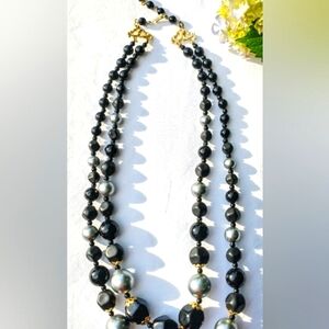 Vintage 1940s - Double Strand Black, Silver & Gold - Hong Kong